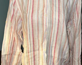 Vintage Ralph Lauren Linen Striped Button Down Shirt, Women’s Size Medium