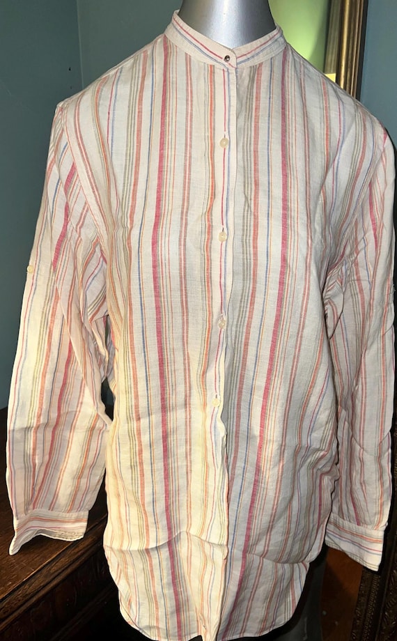 Vintage Ralph Lauren Linen Striped Button Down Shirt, Women’s Size Medium
