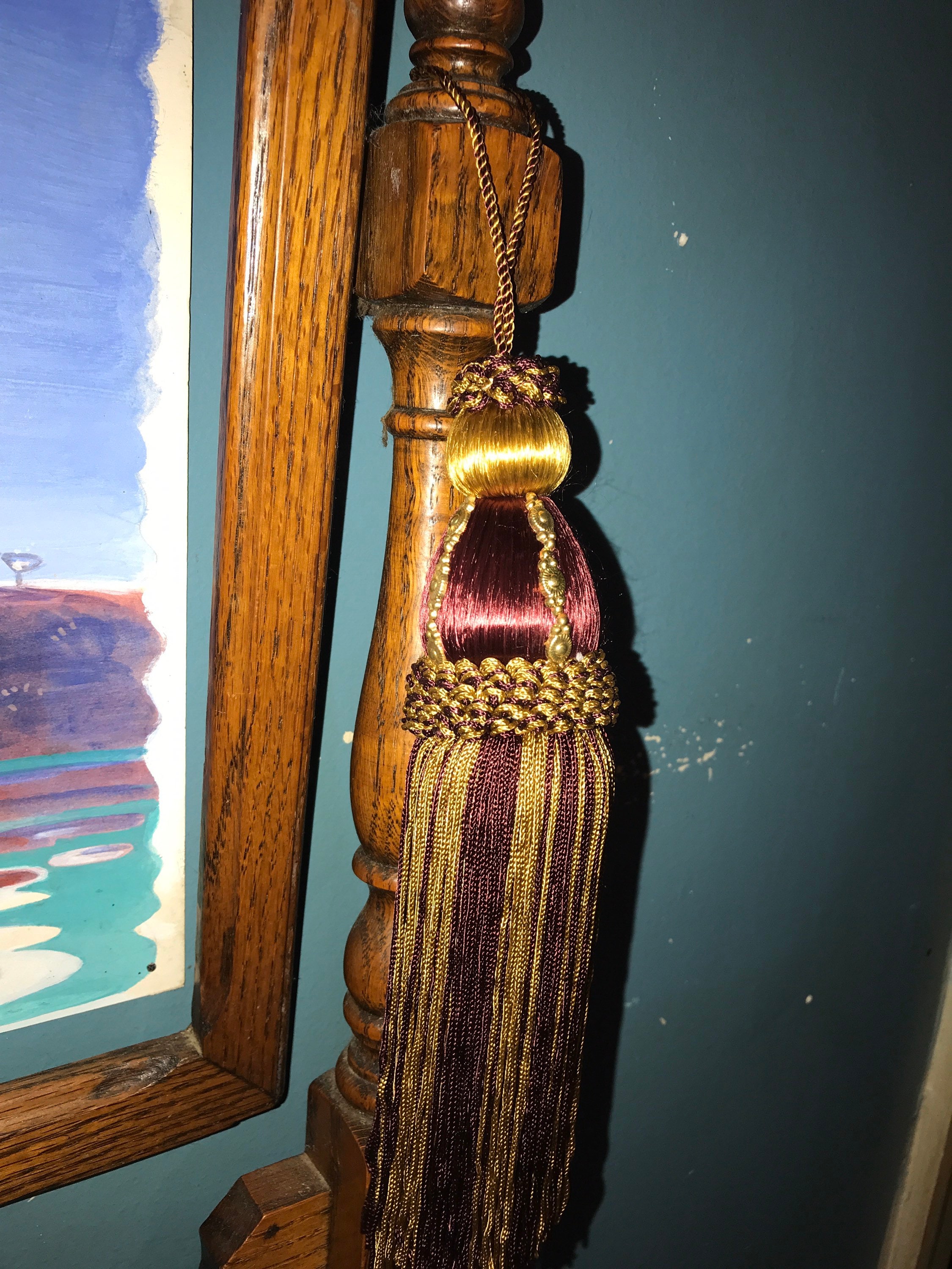 Vintage Set of Two Burgundy and Gold Tassels. Burgundy and Gold