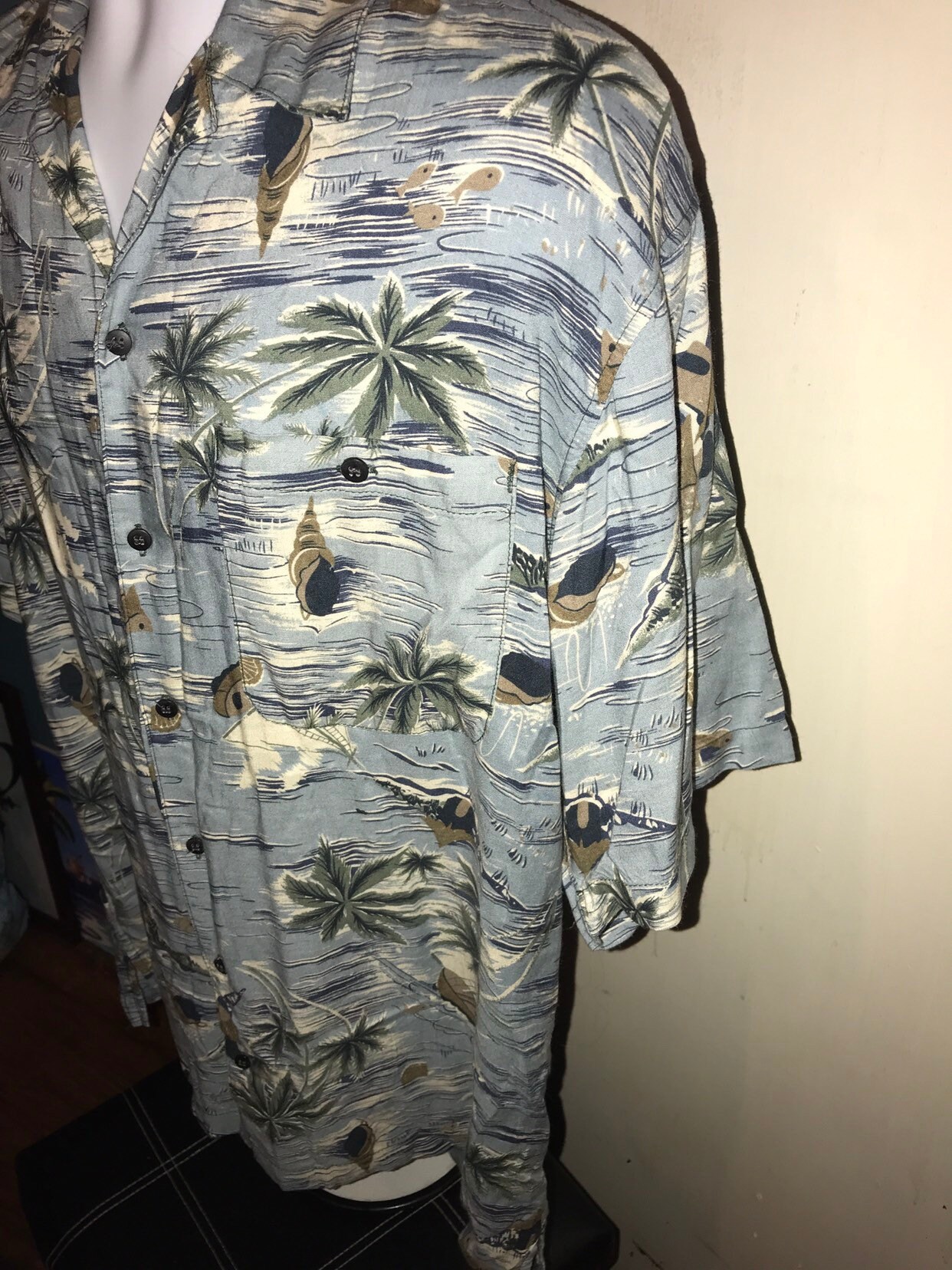 Vintage Hawaiian Shirt. Men's Bugle Boy Hawaiian Shirt. Blue Grey ...