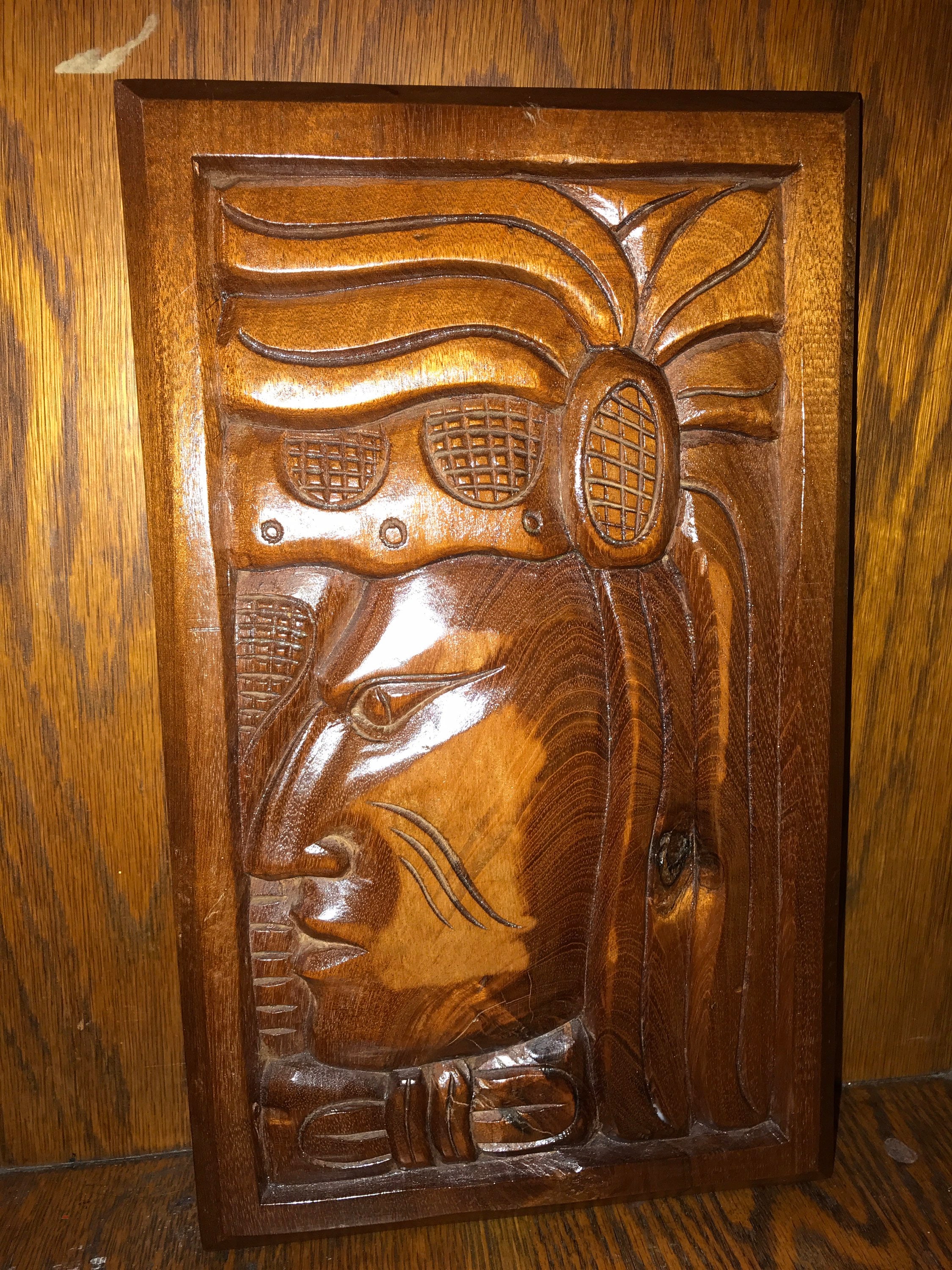 Vintage Folk Art Wooden Plaque. Caribbean Wood Carved Wall Hanging Set