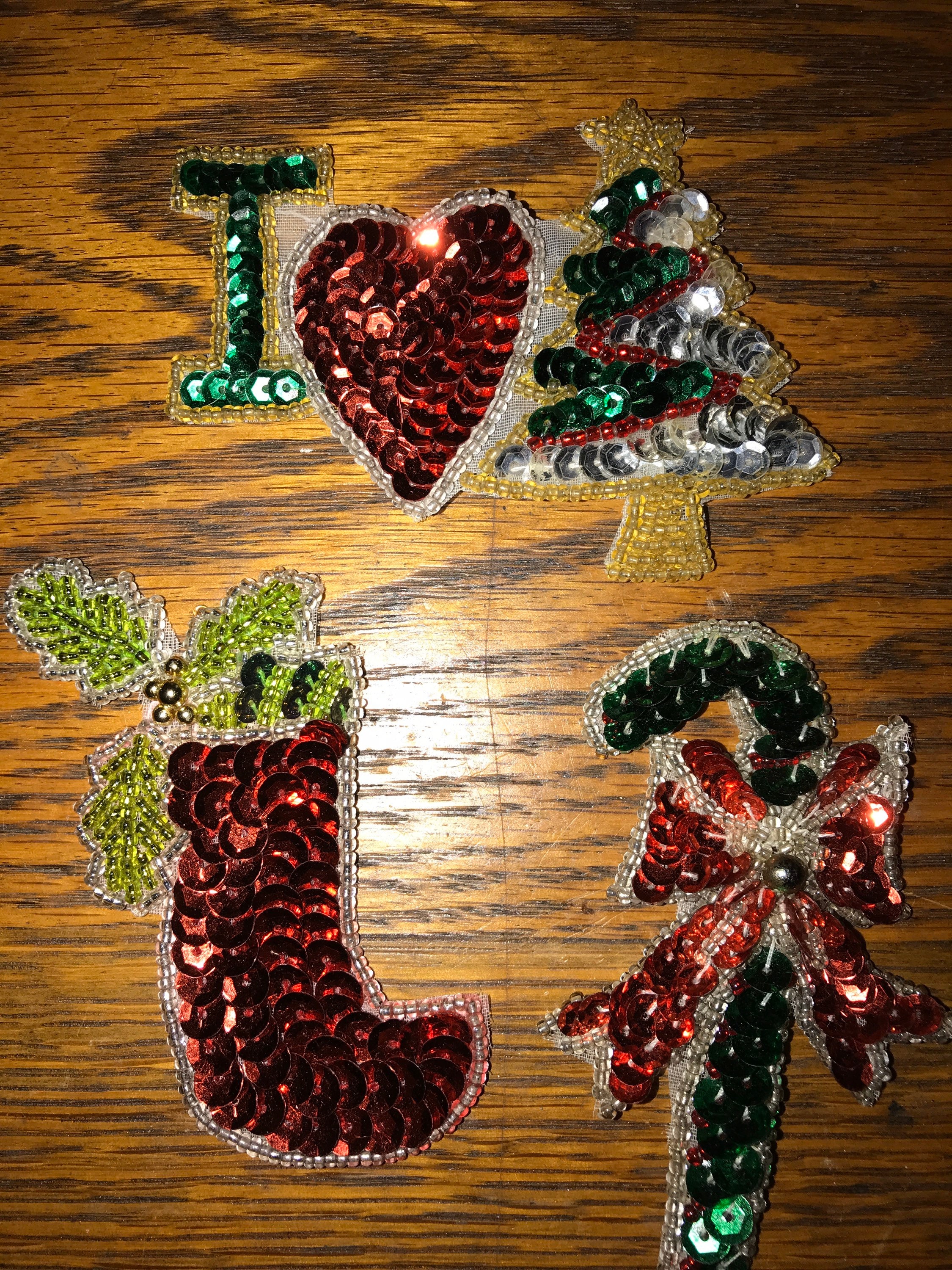 Vintage Sequin Applique. Sequin Christmas Appliqués. Set of Three