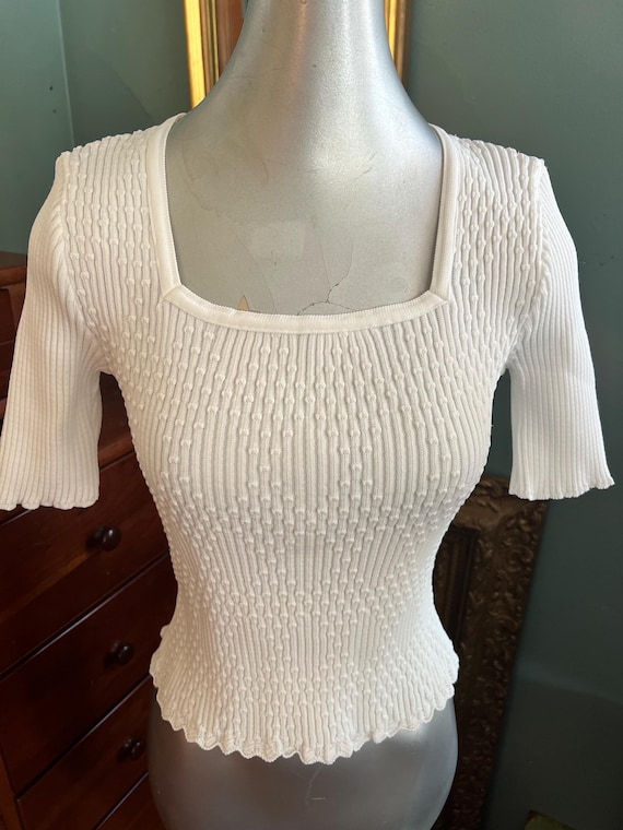 Vintage 90's White Stretchy Shirt, La Belle, Size Large