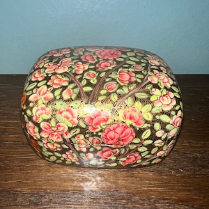 Vintage Hand Painted Wood Box. Flowers, Bohemian Decor.