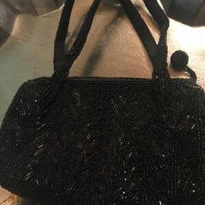Vintage Black Beaded Evening Bag. Black Beaded Purse. Black Purse. Evening Gown Purse. image 6