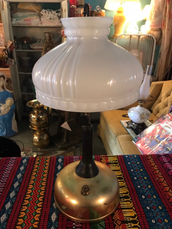 Antique Gas Lamp. Gas Lamp With Milk Glass Shade. Akron Diamond 120 Gas Table Lamp. Akron Gas Lamp. Milk Glass Lampshade.