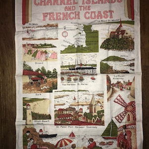 Vintage Channel Islands and French Coast Cotton Tea Towel.