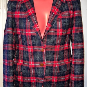 Vintage Red Plaid Wool Blazer,  Small/Medium