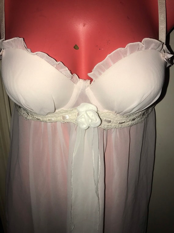 Vintage White Nightie. White Sheer,Ribbons, and L… - image 2