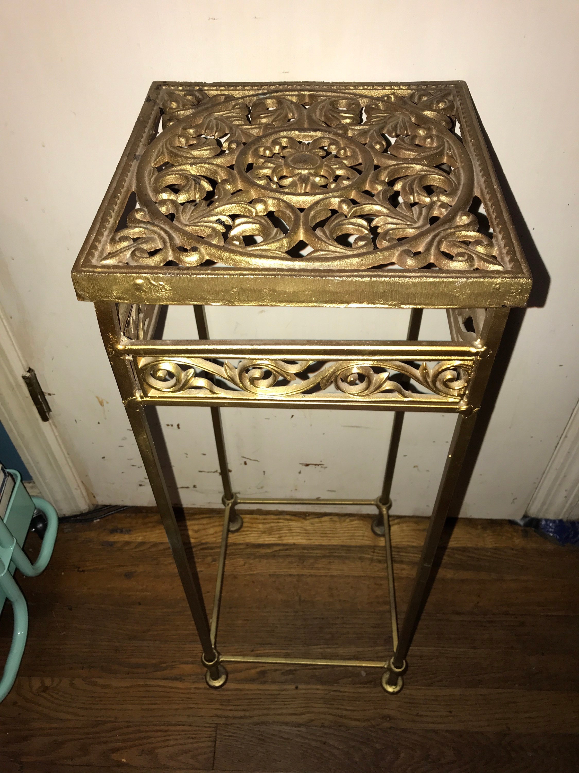 Vintage Cast Iron Plant Stand. Tall Gold Plant Stand. Gold