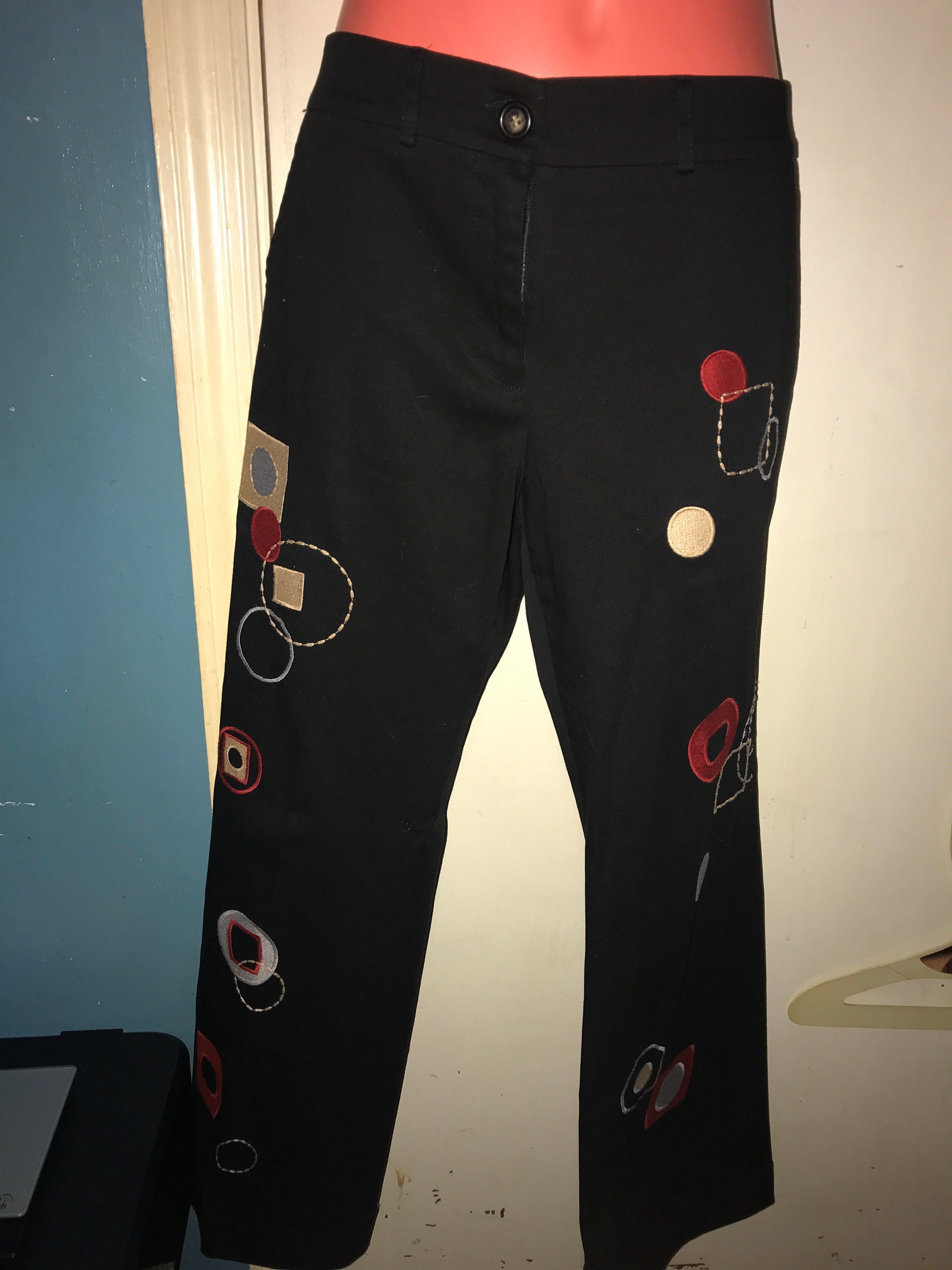 Vintage 90’s Black Pants. Black Pants. Womens Abstract Design Pants