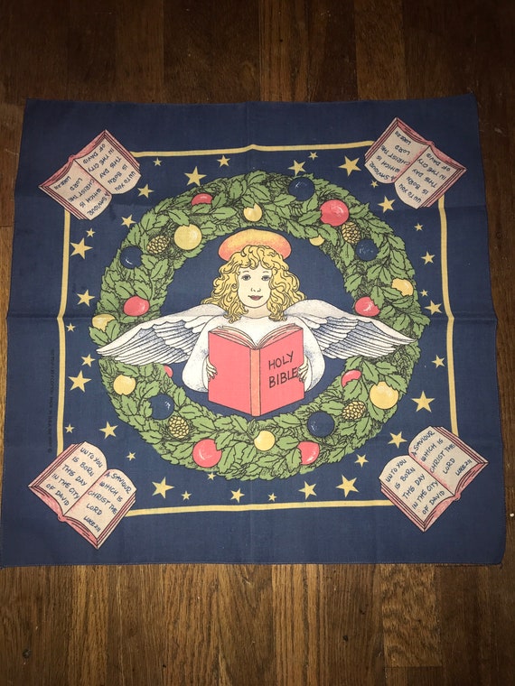 Vintage Christmas Bandana. Angel Bible Christmas Bandana. All Cotton Vintage Bandana. Christmas Bandana.