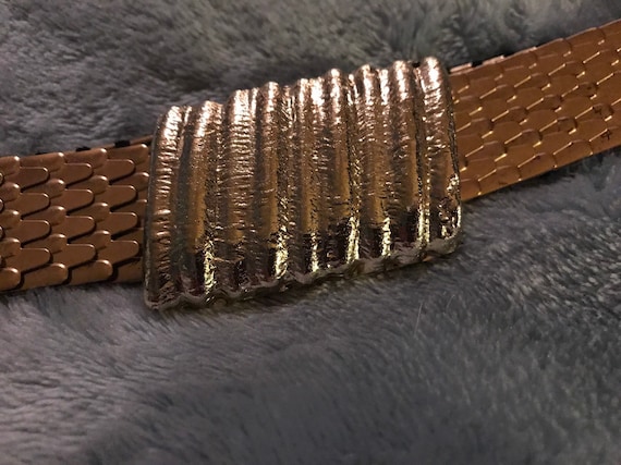 Vintage Elastic Metal Belt. Gold Metal Belt. 80's… - image 1