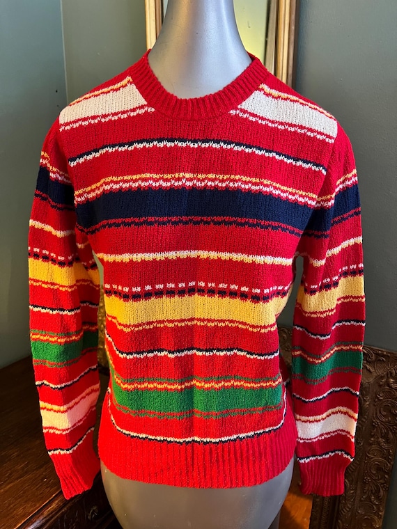 Vintage 1970’s Red Striped Sweater, It’s A Pure Gould Sweater, Primary Colors, Size Small