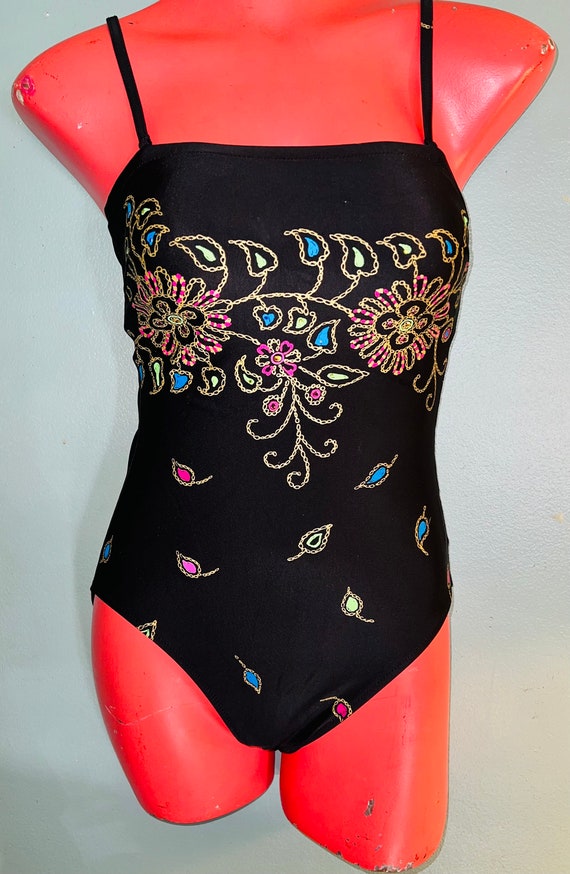 Vintage 1990’s Black Halter Swimsuit, Size 10