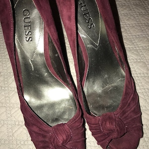 Vintage Maroon Suede Guess High Heels, Size 7.5