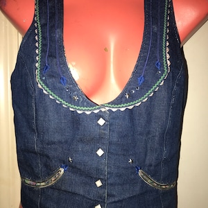 Vintage 1980’s R. Switzer Denim Bling Vest. Western Wear, Size Small