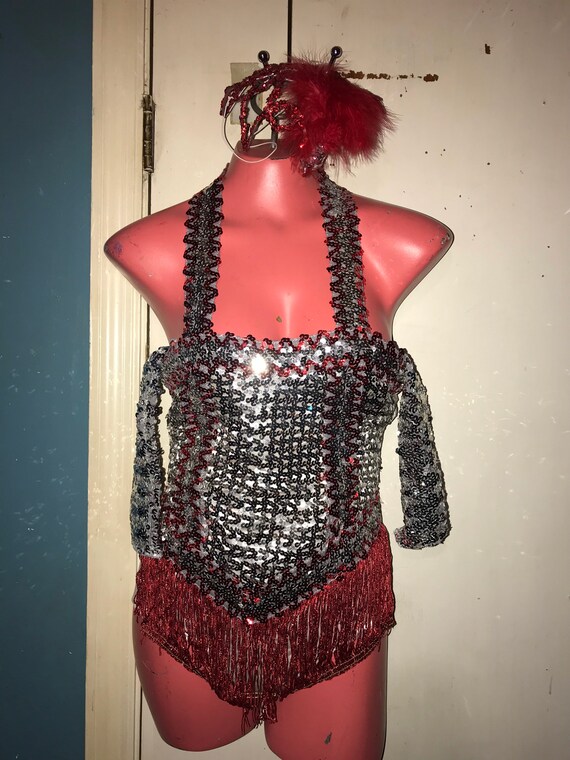 Vintage 1960’s Sequin Silver and Red Tap Costume.… - image 2