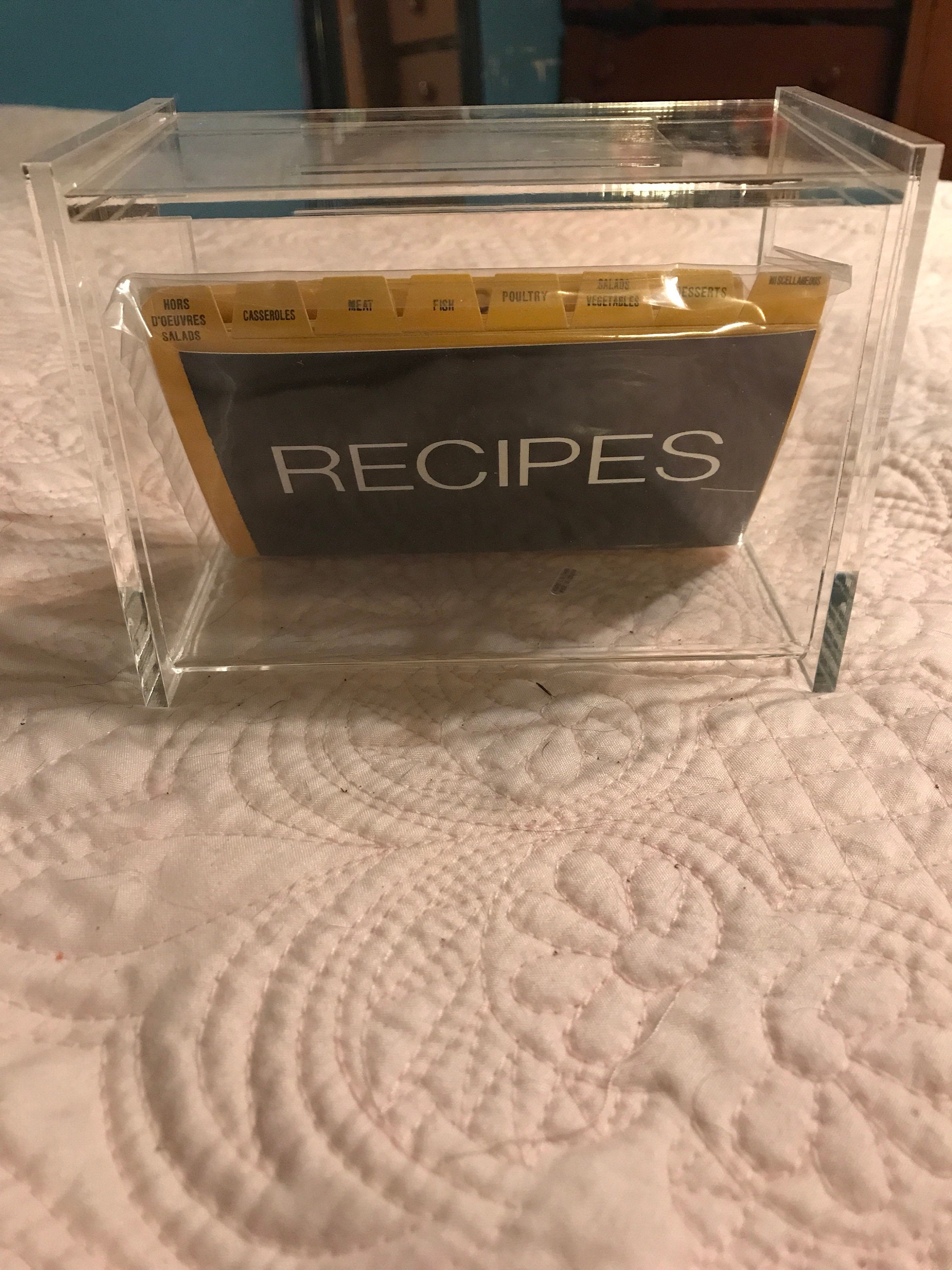 Vintage Lucite Recipe Box. Lucite Box. Lucite Recipe Organizer. Recipe