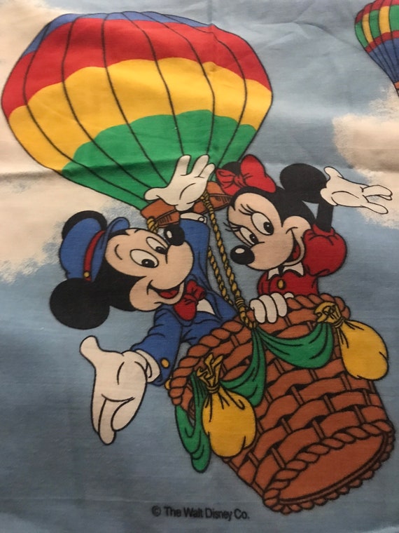 Vintage Mickey and Minnie Pillowcase. 1970’s Mickey and Minnie Hot Air Balloon Pillowcase. Walt Disney Pillowcase