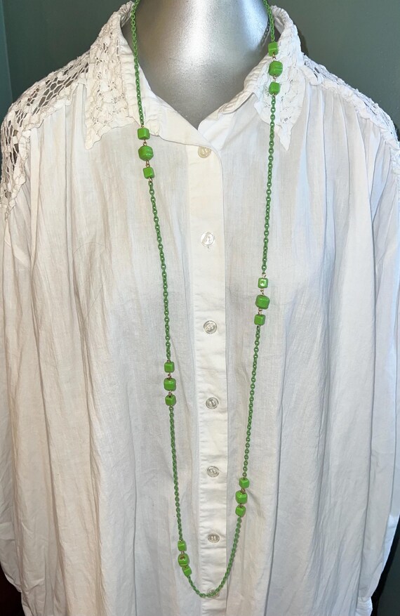 Vintage 1960’s Long Green Necklace, Bright Green Necklace