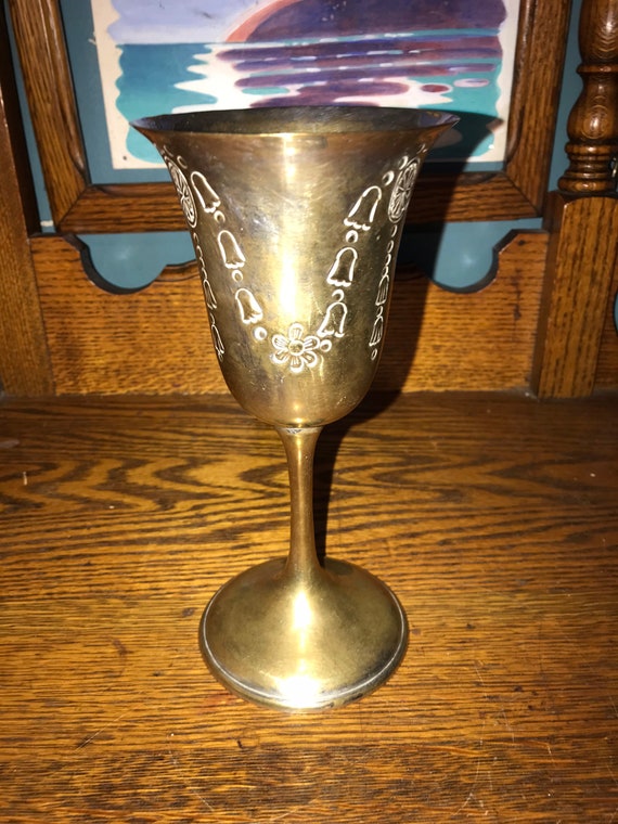 Vintage Brass Wedding Chalice. Brassy Silver Wedding Cup. Brass Wedding Chalice. Champagne Cup. Wine Cup.