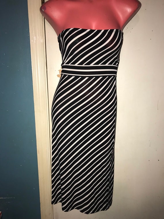 Vintage Black and White Striped Halter Dress. 90's Halter Dress By Rave. Club Dress. Rave Black Dress With White Stripes. Size Medium