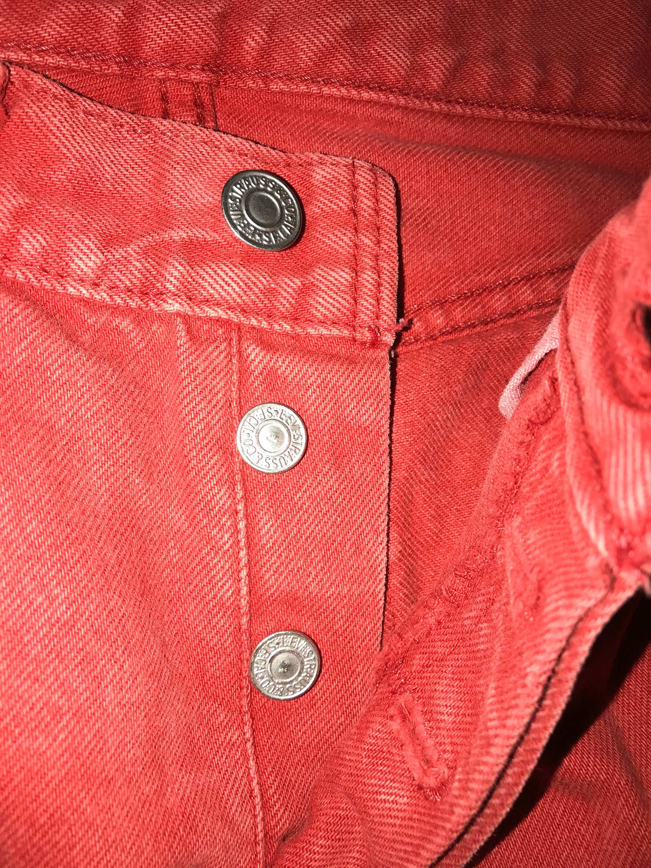 Vintage Levi 501 Red Jeans. 90's Red Jean Levi's. Levi 501 Button Fly ...