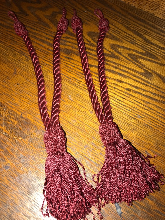 Vintage Set of Burgundy Tie Back Rope Tassels. Burgundy Decorative Rope Tassels. Home Decor. Window Decor. Burgundy Tie Back Tassels