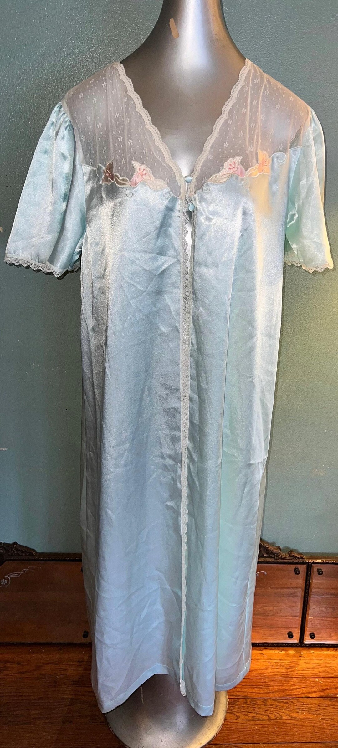 Vintage Blue Satin Barbizon Robe, Size Large - Etsy