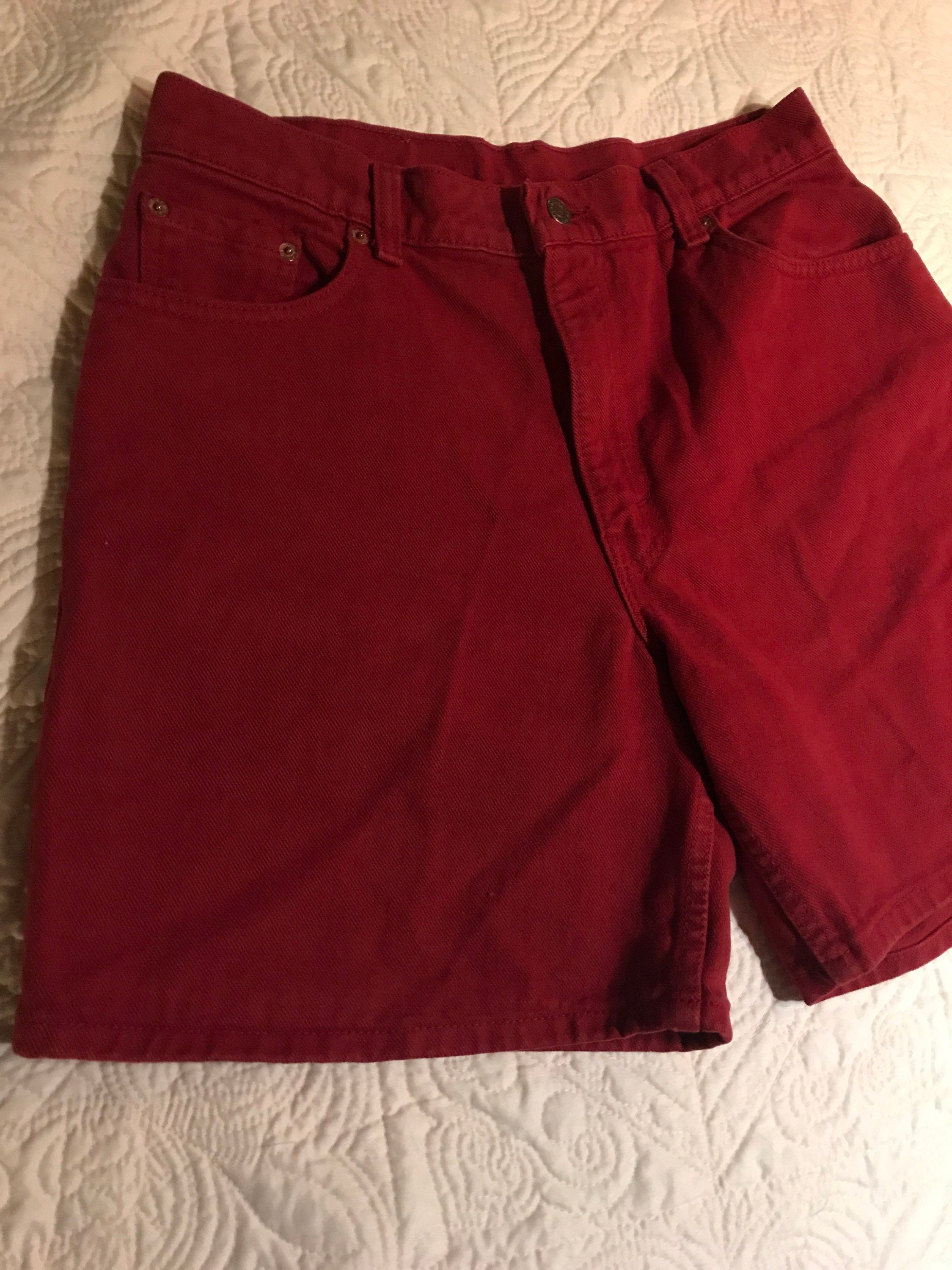 Vintage Levi 550 Red Jean Shorts. 90's Red Jean Shorts. Levi 550. Red