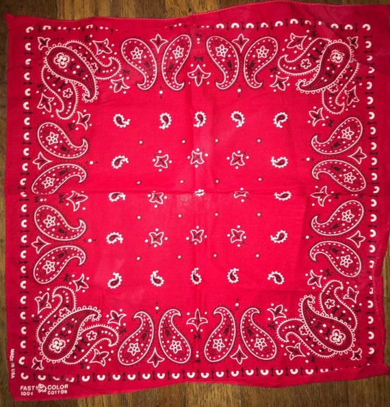 Vintage Bandana. Elephant Trunk Up Red Bandana. Vi