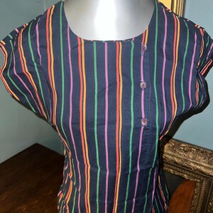 Vintage Women’s 1970’s Blue Sleeveless Striped Shirt. Coloful, EZ Street, CA Size M image 2