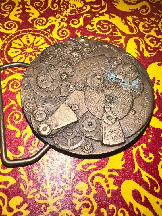 Vintage Bergamot Brass Steampunk Belt Buckle. Gears, Timepieces, American Watch Co, Belt Buckle.