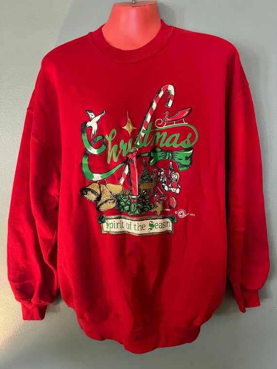 Vintage Red Christmas Sweatshirt. Size XL
