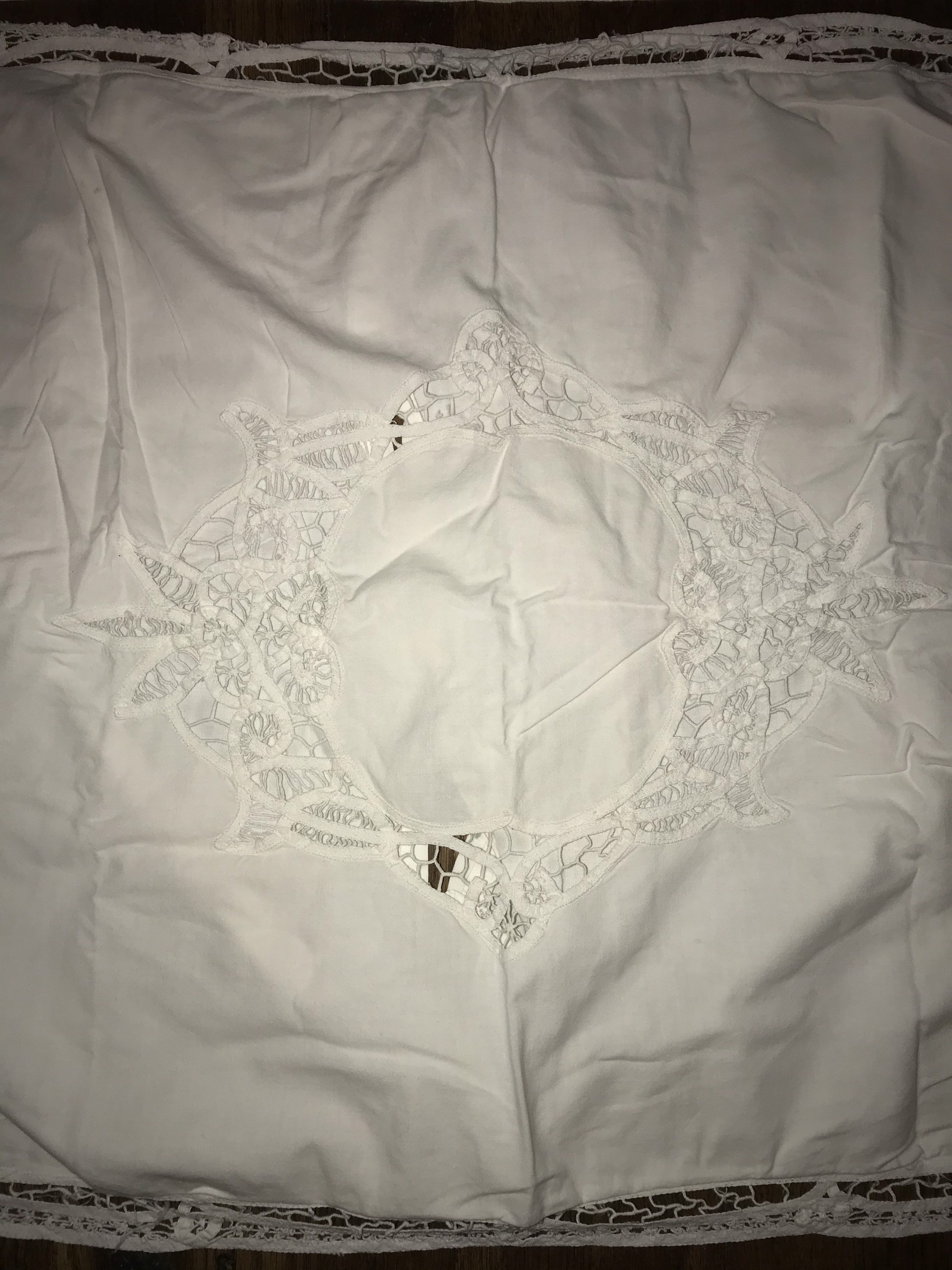 Vintage White Cotton Battenburg Lace Pillow Shams. Two Standard