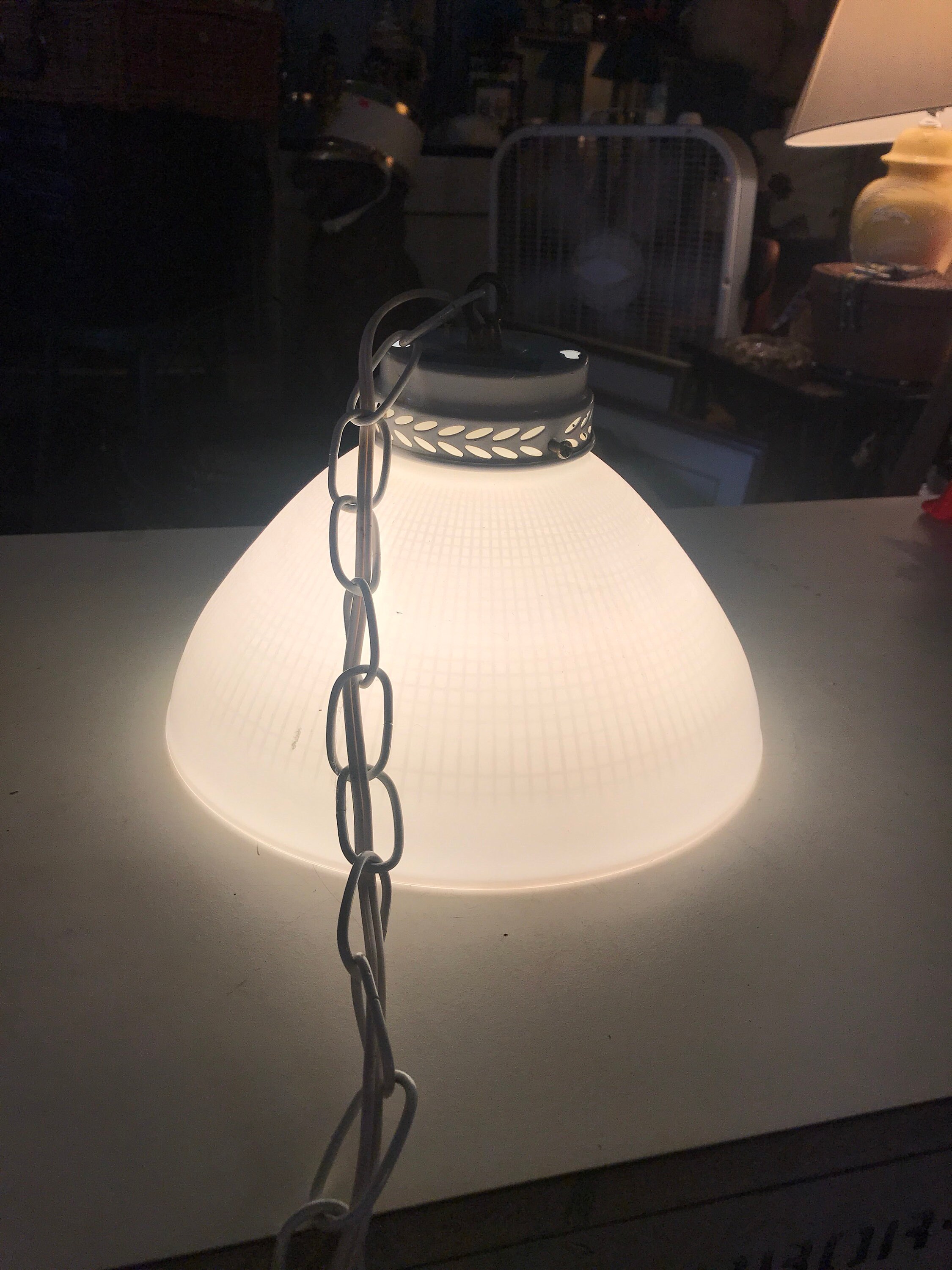 Vintage Milk Glass Shade Hanging Light. Milk Glass Light. Hanging Milk
