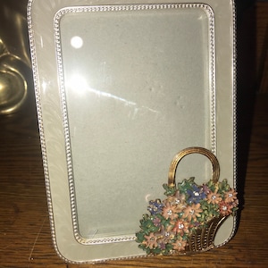 Vintage 1990’s Silver And Enamel Flowers Picture Frame, 4 x 6