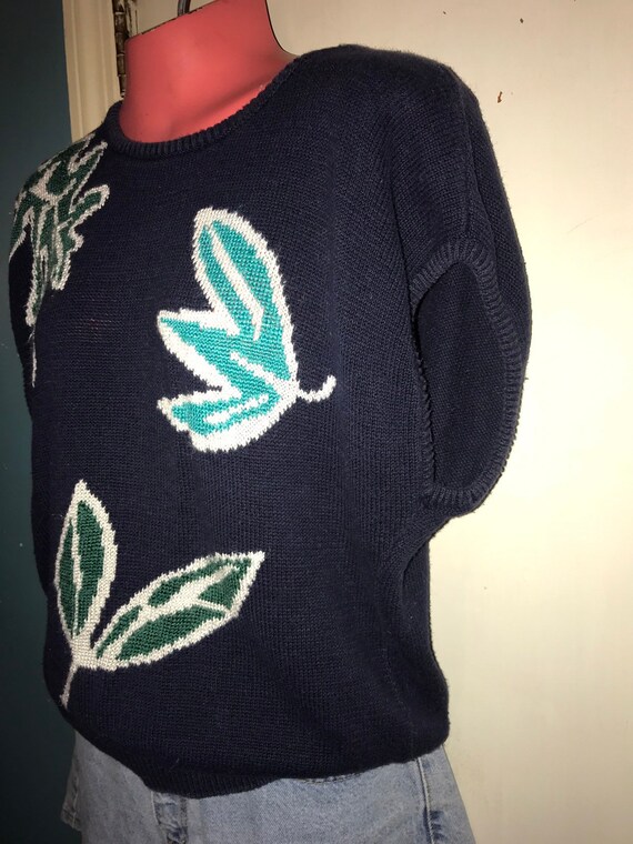 Vintage Summer Sweater. Blue Summer Sweater. Flow… - image 3