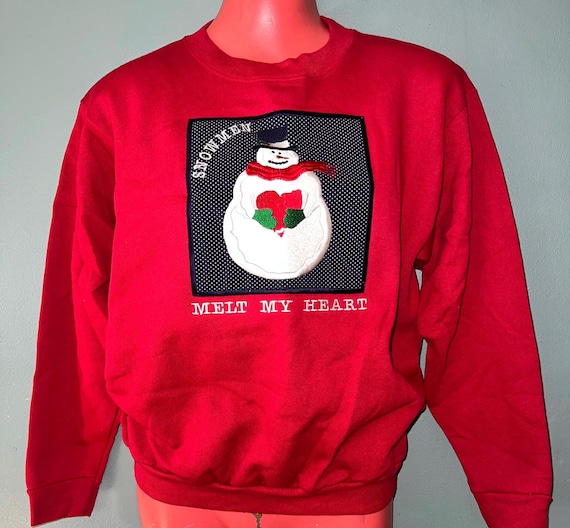 Vintage 1990’s Red Snowman Sweatshirt, Size Petite Small