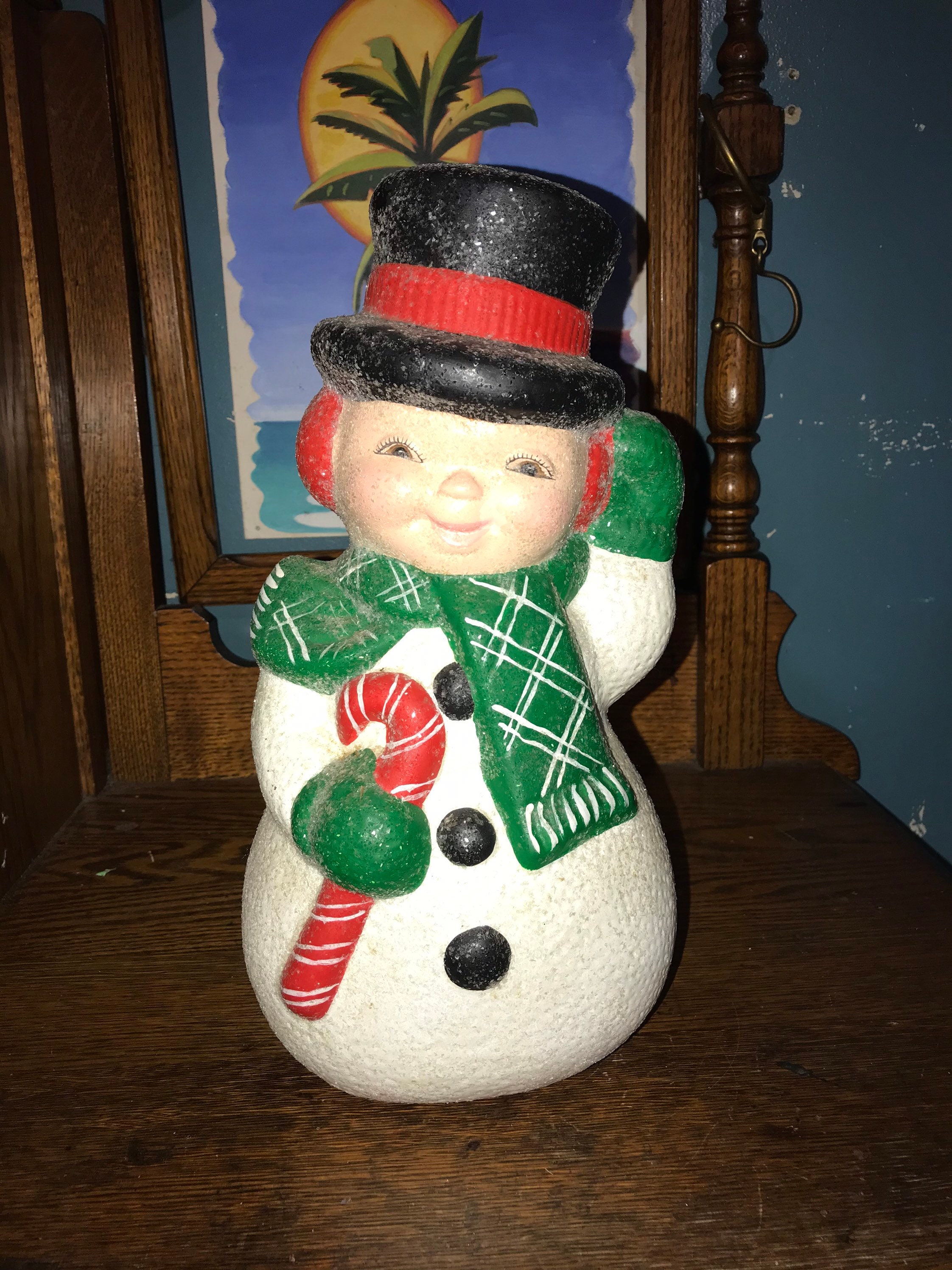 Vintage Ceramic Christmas Snowman. Baby Face Snowman Ceramic Figure