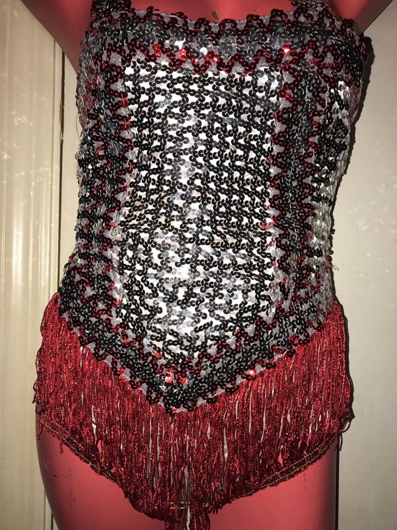 Vintage 1960’s Sequin Silver and Red Tap Costume.… - image 3