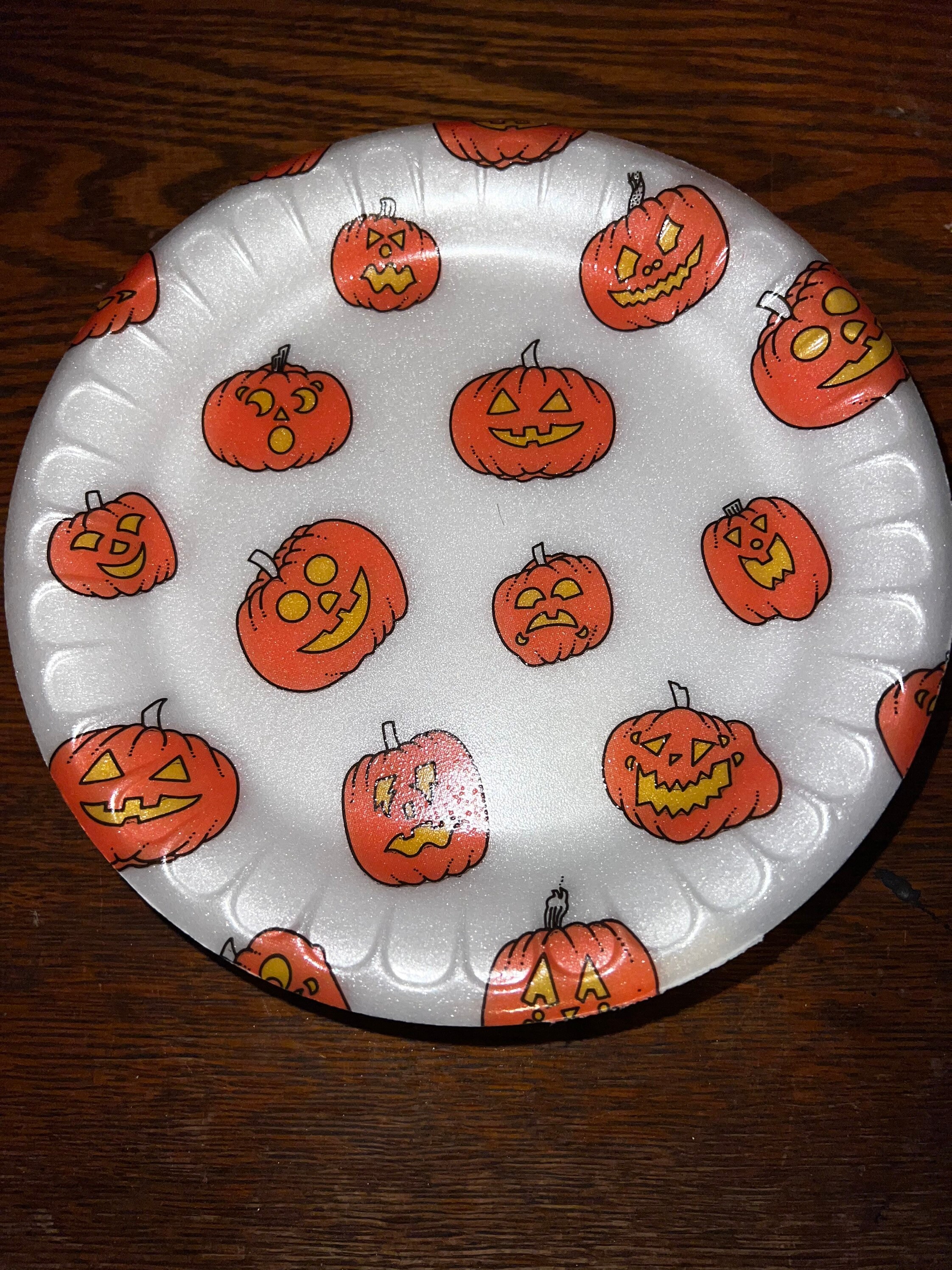 Vintage Halloween Plates. 1990s Large Halloween Styrofoam Pumpkin Party