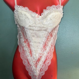 Vintage Frederick’s Of Hollywood White Lace Bodysuit, Size Small