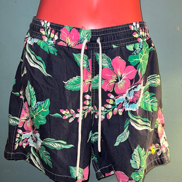 Vintage Ralph Lauren Blue Tropical Swim Trunks.  Ralph Lauren Polo Swim Trunks. The Coolest Men’s Tropical Trunks. Size Medium