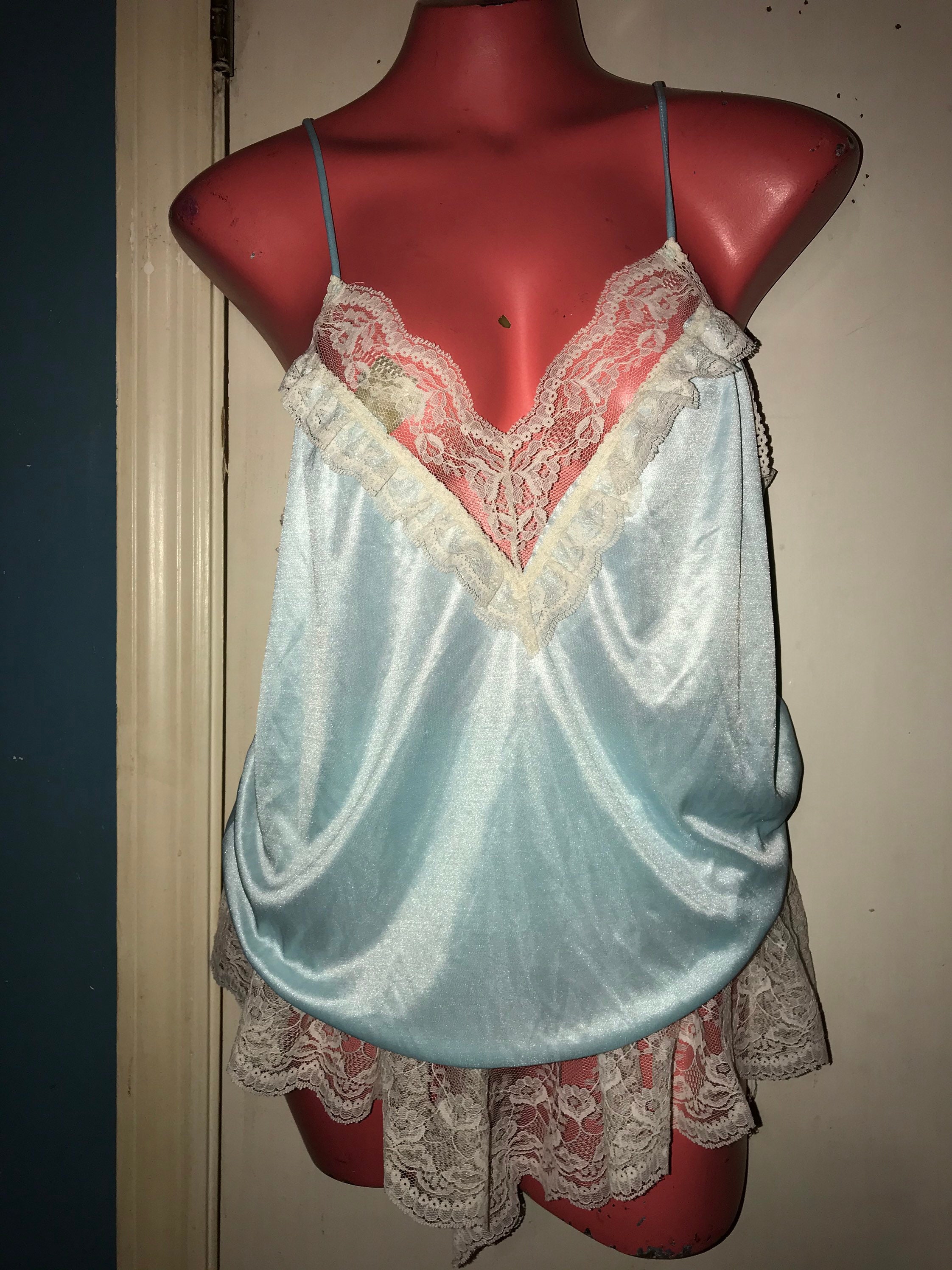 Vintage 1980’s Blue and Off-White Lingerie. Pretty Baby Blue Cami and ...