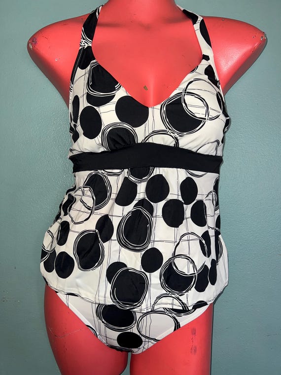 Vintage Black and White Tankini Swimsuit, Size 6