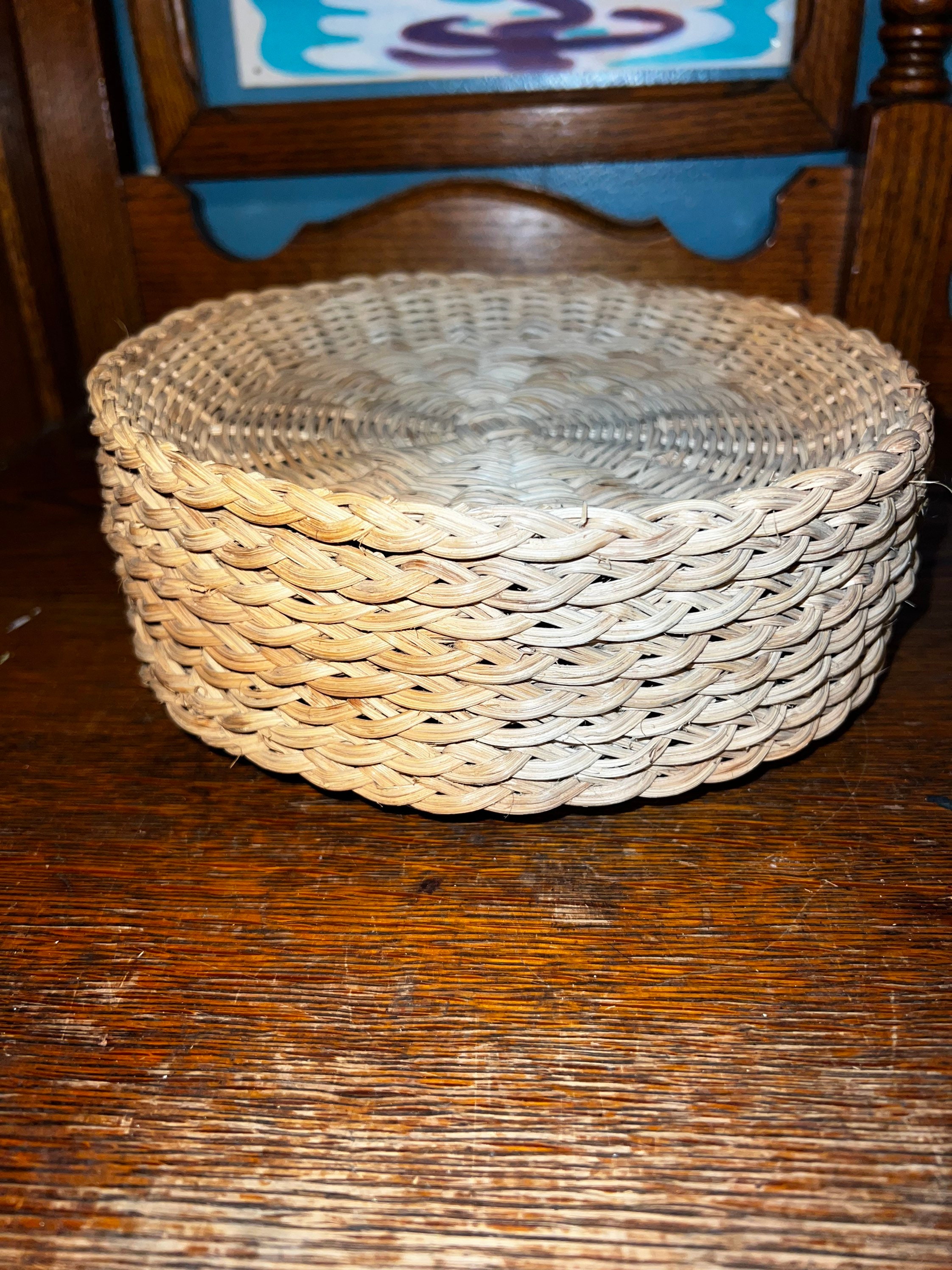 Vintage Wicker Paper Plate Holders. Set of Eight Raw Rattan Paper Plate