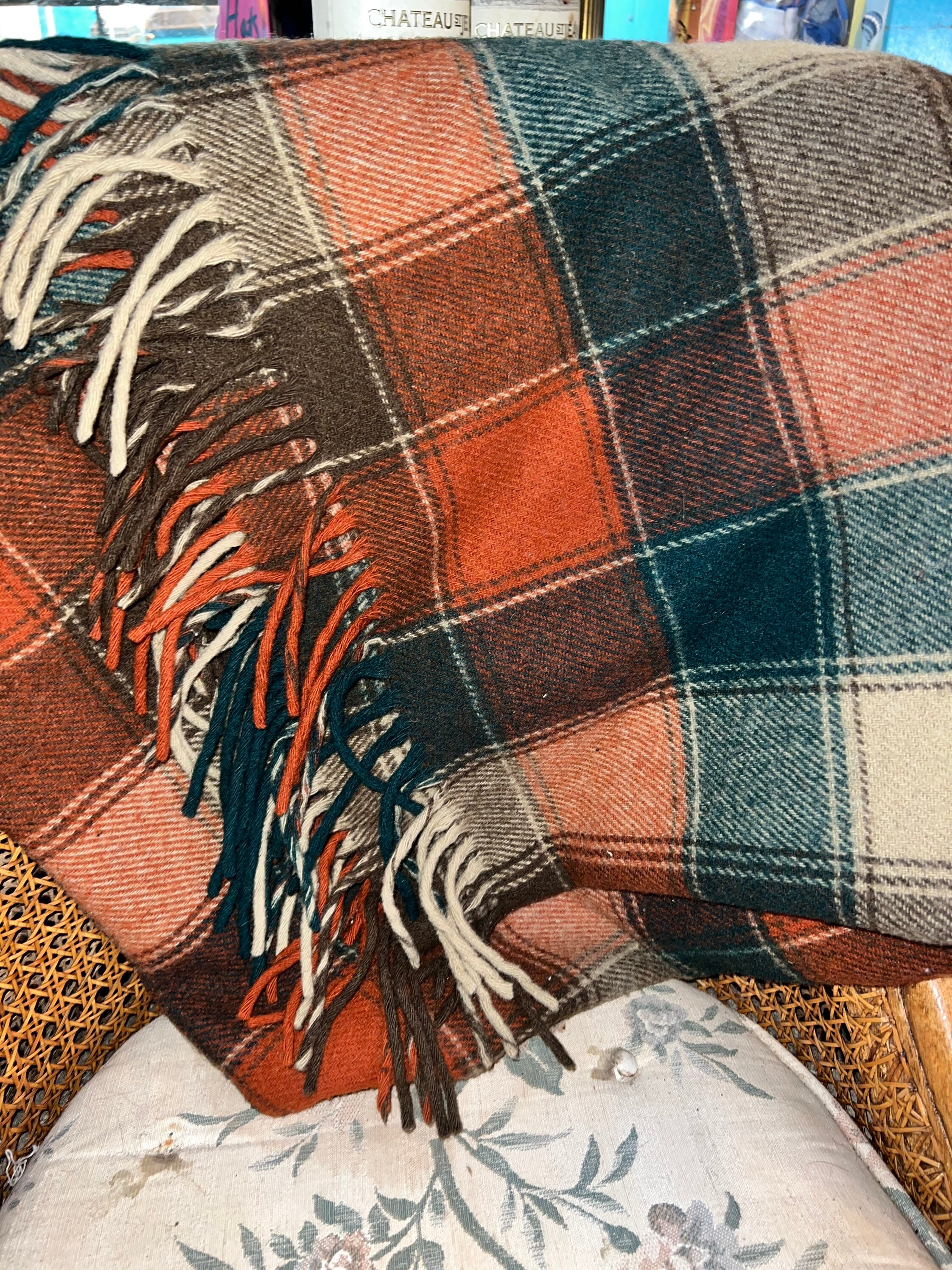 Vintage Pendleton Wool Throw. Brown Wool Throw Blanket With Fringe