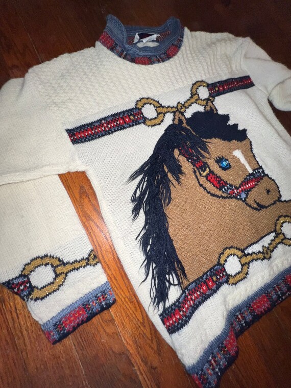 Vintage 80’s White Heartworks Horse Sweater. Kids… - image 3